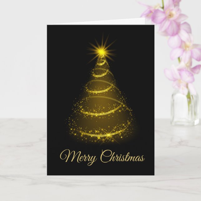 Minimalistic Script Black & Gold Christmas Tree Card (Orchid)