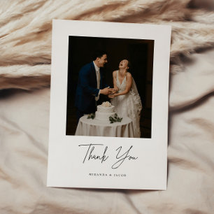 Minimalistic Script Lettering Wedding Photo Thank You Card