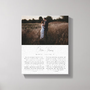 Minimalistic Script Photo Wedding Vows Canvas Print