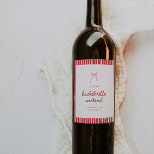 Minimalistic Script Striped Coquette Bachelorette Wine Label