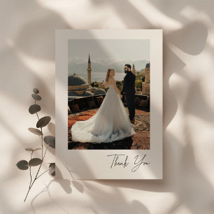 Minimalistic Script Wedding Couple Photo Thank You Card