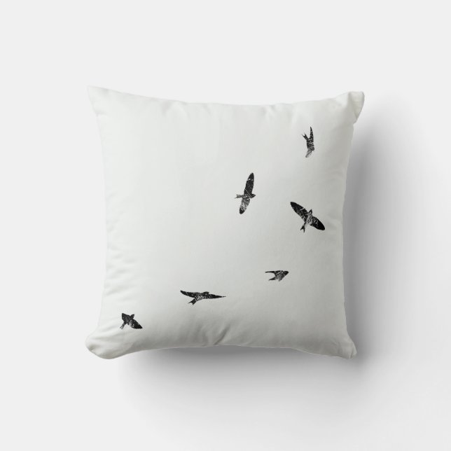 Minimalistic Silhouette Swallow Birds Black White Cushion (Front)