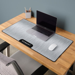 Minimalistic silver grey brushed aluminium texture desk mat