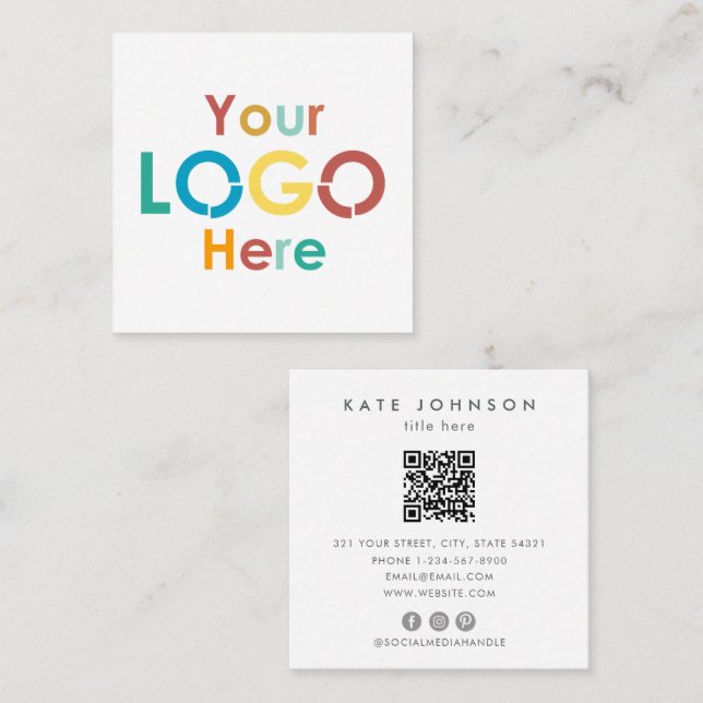 Minimalistic Simple Business Logo Social Media Square Business Card (Front/Back)