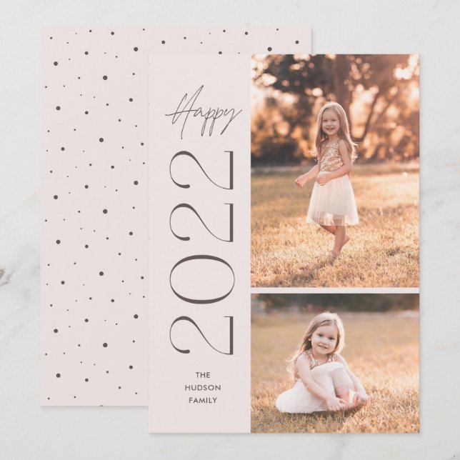 Minimalistic Simple Elegant Happy 2022 Two-Photo H Holiday Card (Front/Back)