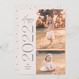 Minimalistic Simple Elegant Happy 2022 Two-Photo H Holiday Card