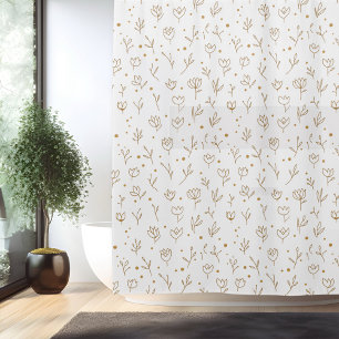 Minimalistic Simple Flower Line Art Shower Curtain