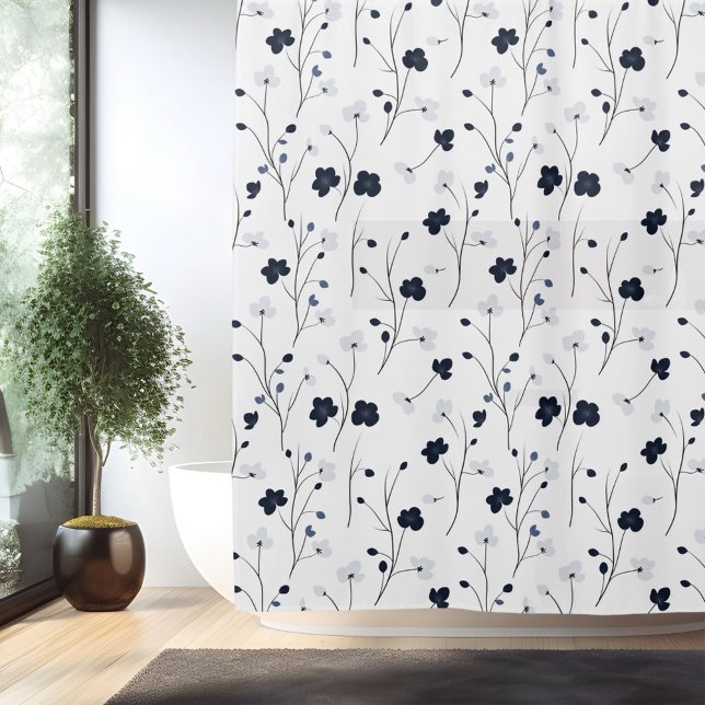 Minimalistic Simple Flower Line Art Shower Curtain (Creator Uploaded)