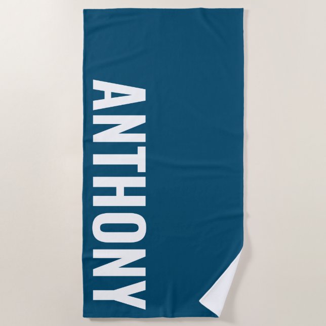 Minimalistic Simple Modern Personalised Name Black Beach Towel (Front)