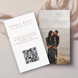 Minimalistic simple old rose QR Code photo RSVP Enclosure Card