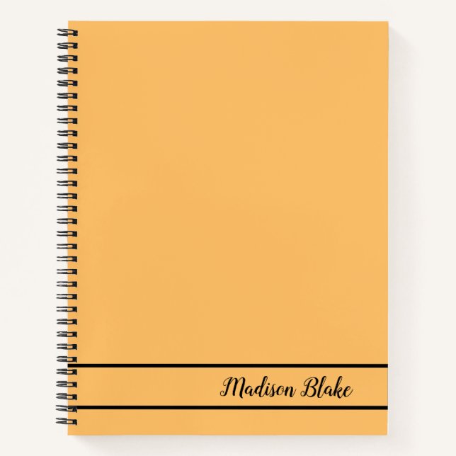Minimalistic Simple Orange Customisable Name Notebook (Front)