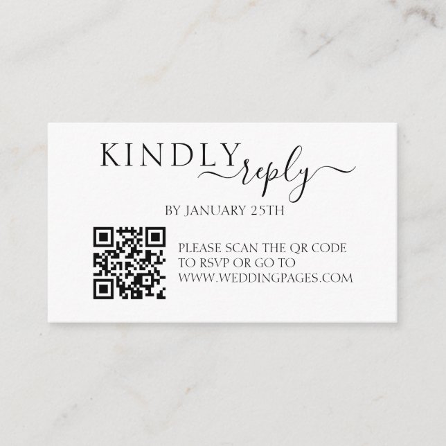 Minimalistic Simple QR Code RSVP Wedding Reply Enclosure Card (Front)