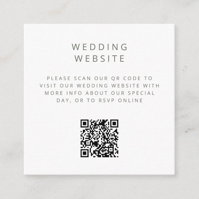 Minimalistic simple QR Code wedding website Enclosure Card (Front)