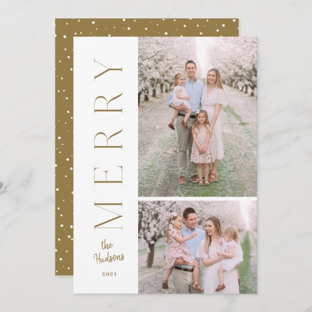 Minimalistic Simple Typography 2-Photo Holiday Car (Front/Back)