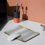 Minimalistic Slick Silver & Gold Metallic Texture  Mouse Pad<br><div class="desc">Elegant metallic silver texture,  brushed aluminium look with gold border accents—customisable typography in black.
Minimalistic simple modern,  slick design.</div>