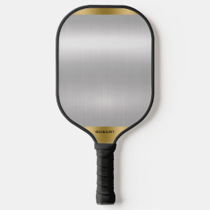 Minimalistic Slick Silver & Gold Metallic Texture Pickleball Paddle