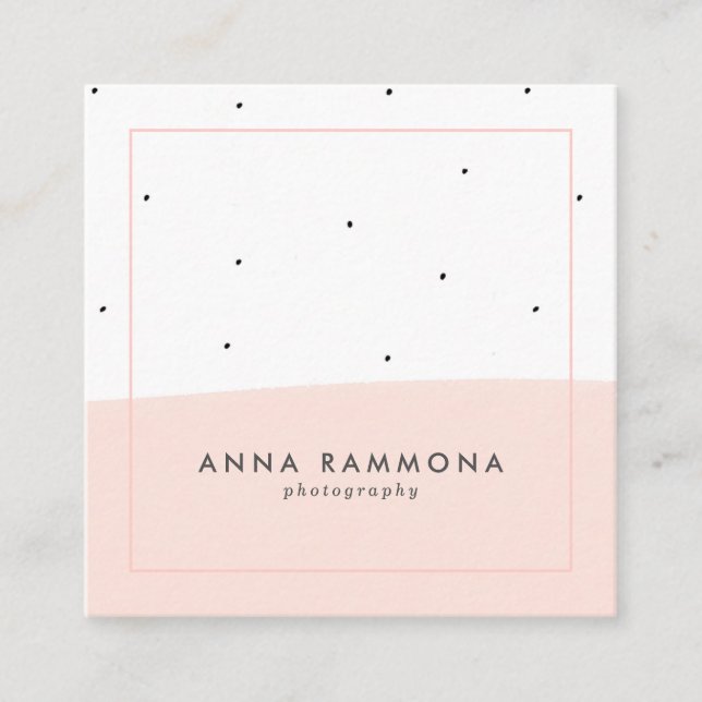 Minimalistic Soft Pink & White Brushstrokes Square Business Card (Front)
