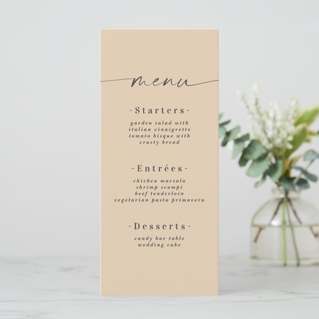 Minimalistic Solid Colour Dusty Yellow Gold Weddin Menu (Standing Front)