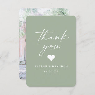 Minimalistic Solid Colour Spring Leaf Green Weddin Thank You Card