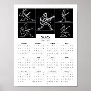 Minimalistic Stick Figure Guitarists 2025 Calendar Poster