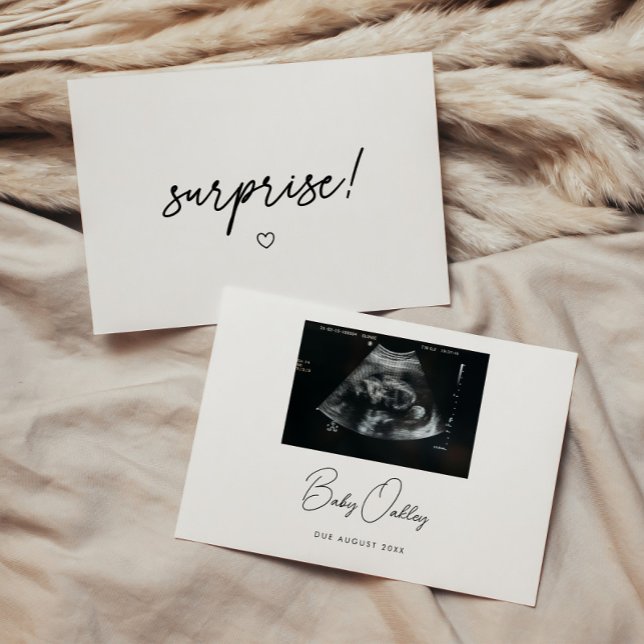 Minimalistic "Surprise!" New Baby Pregnancy Photo Announcement (Creator Uploaded)