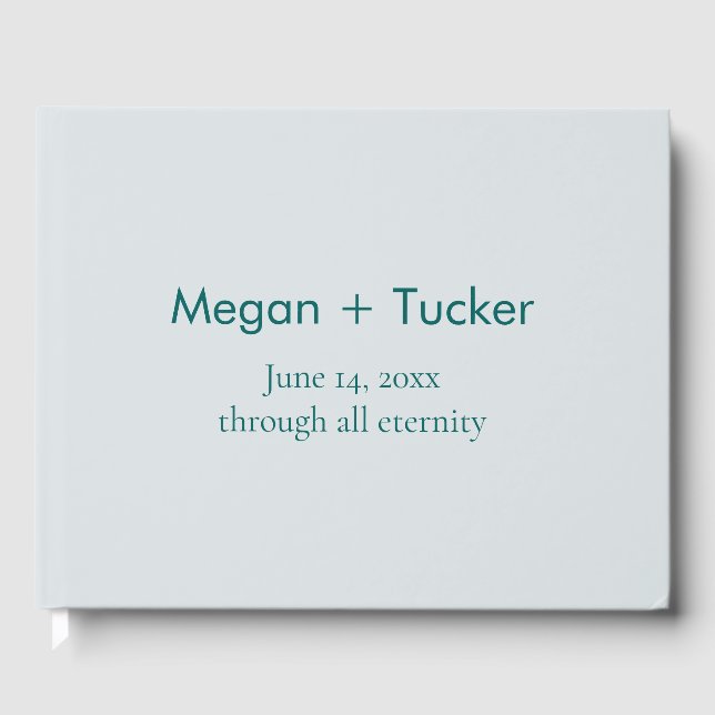 Minimalistic Teal on Blue Text-Based Wedding Guest Book (Front)