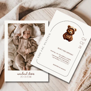 Minimalistic Teddy Bear-ly 1st Birthday Invitation