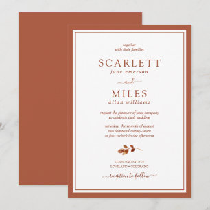 Minimalistic Terracotta Fall Leaves Border Wedding Invitation