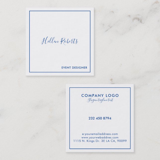 Minimalistic tin blue border square business card (Front/Back)