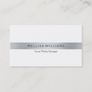 Minimalistic tin metallic silver stripes on white business card