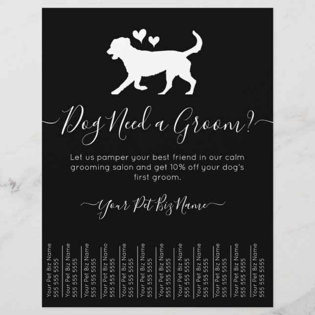 Minimalistic Trendy Black and White Dog Grooming Flyer (Front)