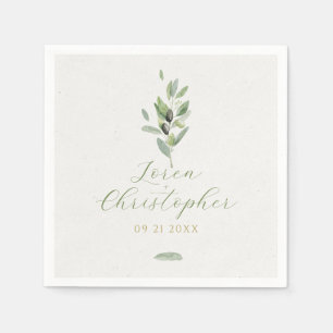 Minimalistic Tuscany Olive Leaves Branch Napkin