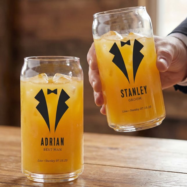 Minimalistic Wedding Best Man Name Black Can Glass (Creator Uploaded)