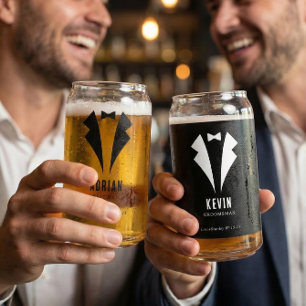 Minimalistic Wedding Best Man Name White Can Glass