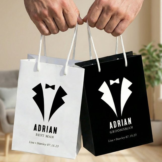 Minimalistic Wedding Best Man Name White Medium Gift Bag (Creator Uploaded)