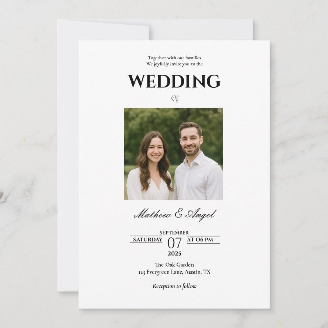 Minimalistic Wedding Invitation with Couple Photo  (Front)