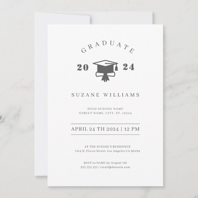 Minimalistic White and Grey Graduation Party Invitation (Front)