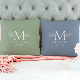 Minimalistic White Botanical Monogram  Cushion