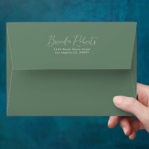 Minimalistic White Calligraphy on Sage Green Envelope