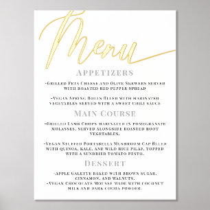 Minimalistic White Gold Calligraphy Wedding Menu Foil Prints