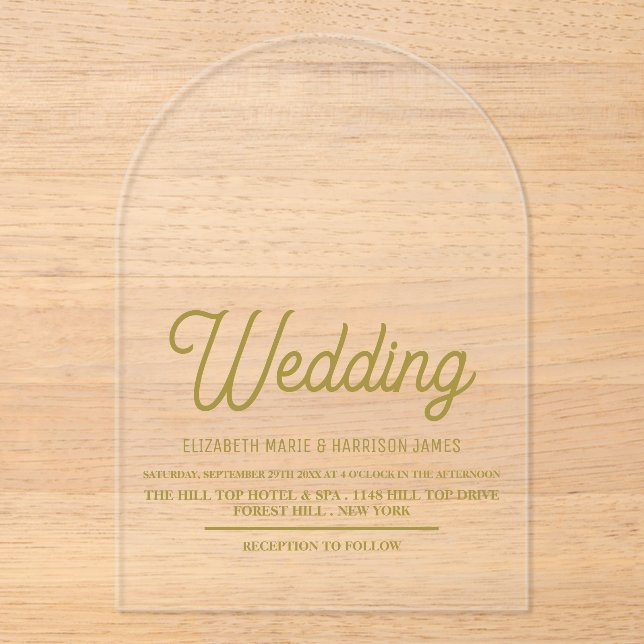 Minimalistic - White & Gold - Wedding Acrylic Invitations (Front)
