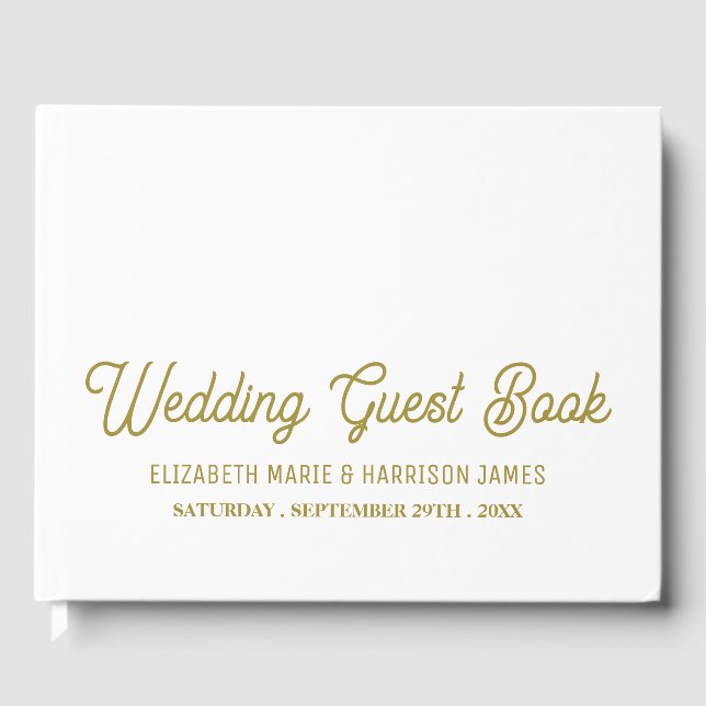Minimalistic - White & Gold - Wedding Guest Book (Front)