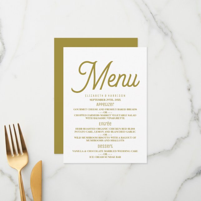 Minimalistic - White & Gold - Wedding Menu (Front/Back In Situ)