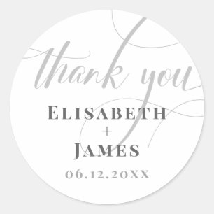Minimalistic White & Grey Calligraphy Chic Wedding Classic Round Sticker