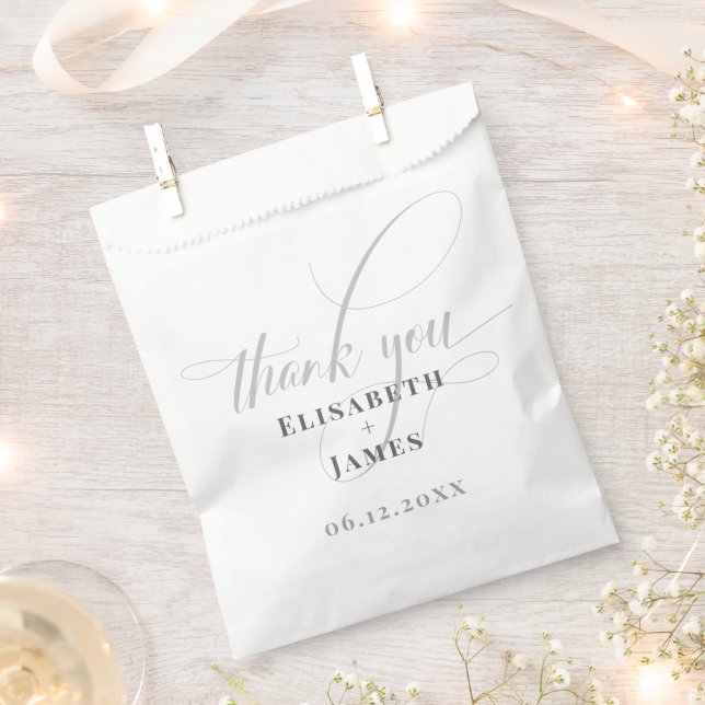 Minimalistic White & Grey Calligraphy Chic Wedding Favour Bag (Clipped)