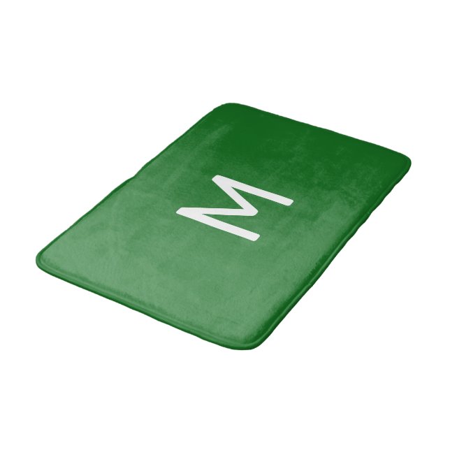 Minimalistic White Monogram on Green Bath Mat (Angled)