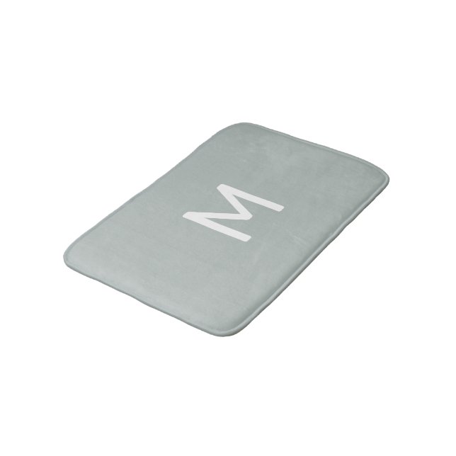 Minimalistic White Monogram on Grey Bath Mat (Angled)