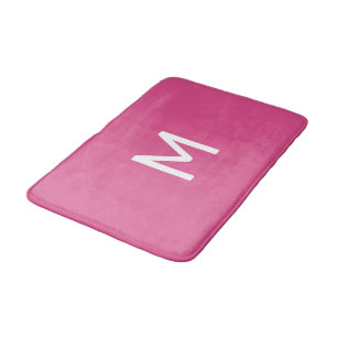 Minimalistic White Monogram on Pink Bath Mat