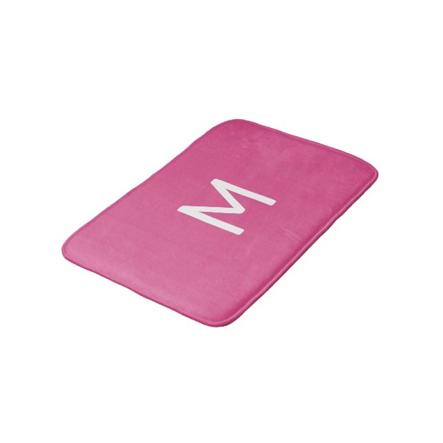 Minimalistic White Monogram on Pink Bath Mat (Angled)