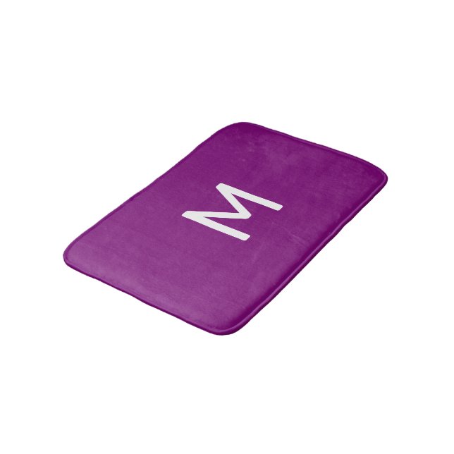 Minimalistic White Monogram on Purple Bath Mat (Angled)